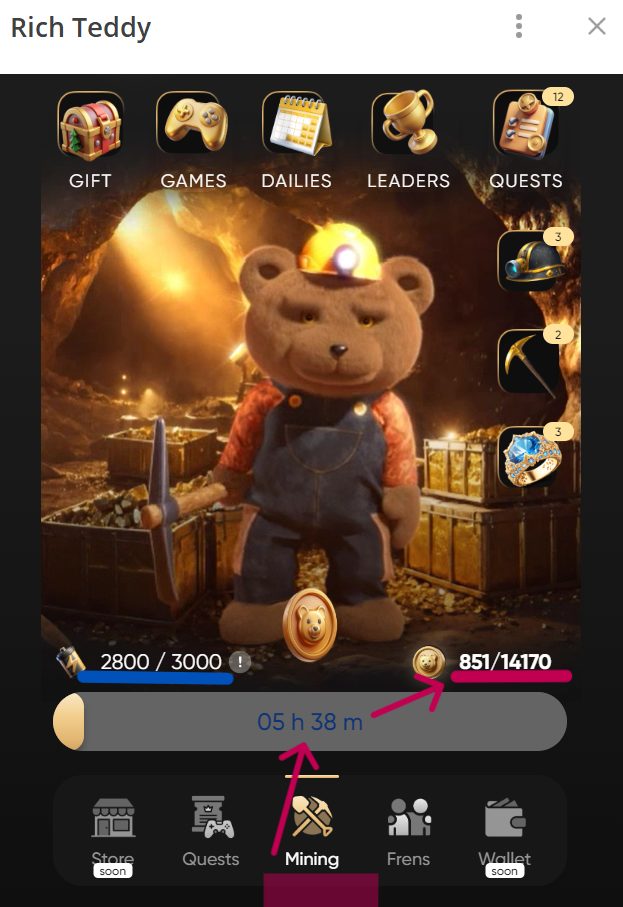 Mining、タップの解説画面